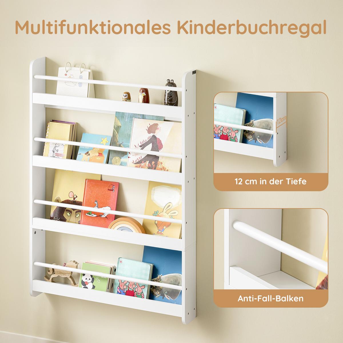KINDERREGAL mit 4 Fächern Bücherregal Weiß 80x12x118cm - Weiß, Holzwerkstoff (12/118/80cm) - SoBuy