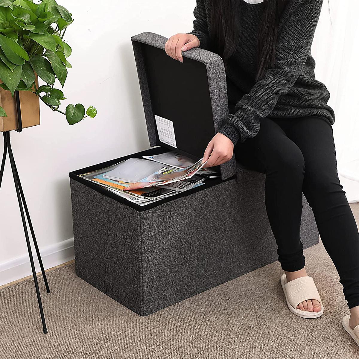 SITZBOX mit Deckel, von zwei Seiten faltbar - L76 cm - Grau, Holzwerkstoff (38/38/8cm) - Calicosy