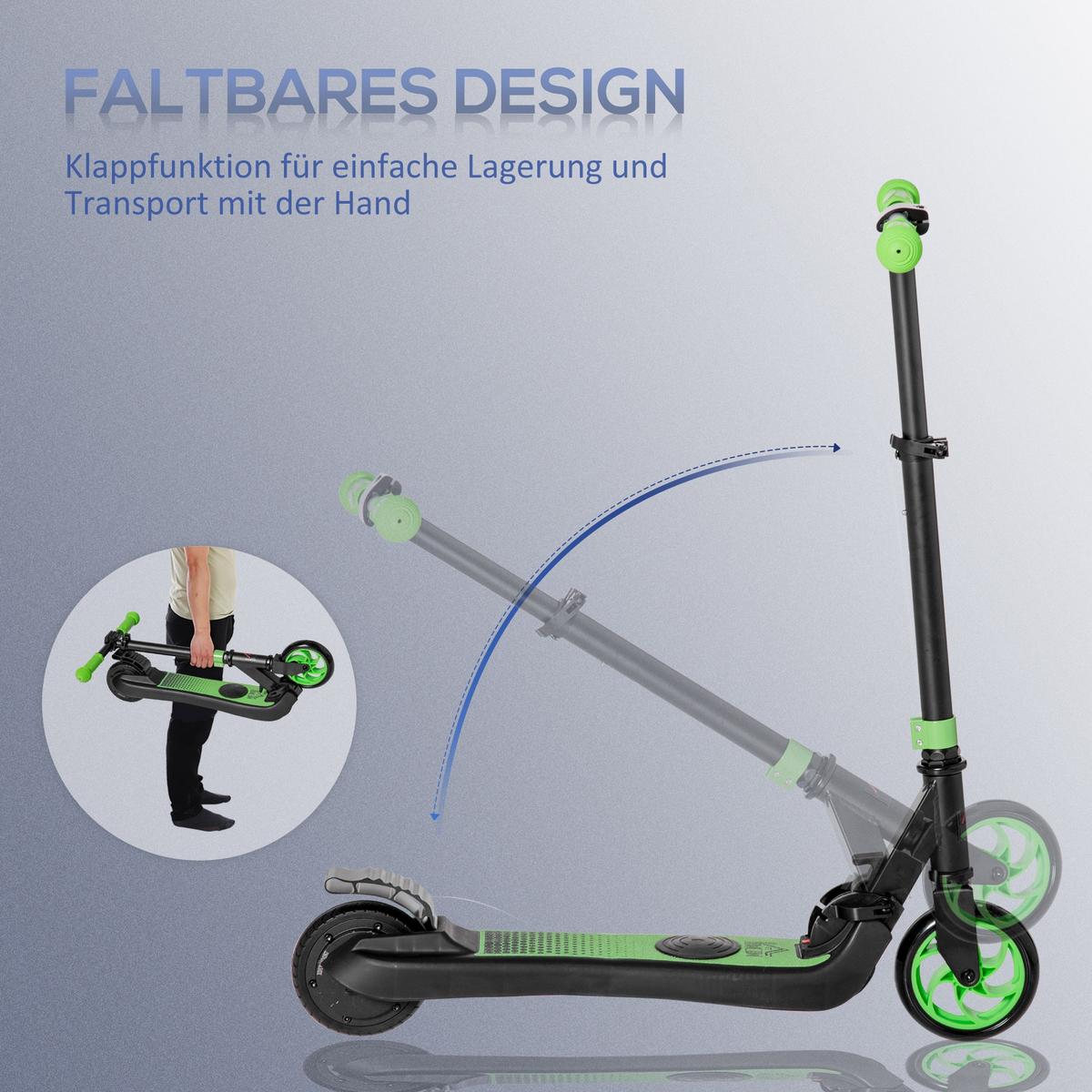 E-SCOOTER Verstärktes Nylon Aluminium Grün Schwarz - Grün, Kunststoff (71/36.5/80cm) - HOMCOM