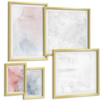 BILDER SET 5er Set - 50x50 cm & 20x30 cm & 40x60 cm Goldrahmen - Pastellfarbene Aquarelltexturen - Goldfarben, Kunststoff (40/60cm) - TULUP