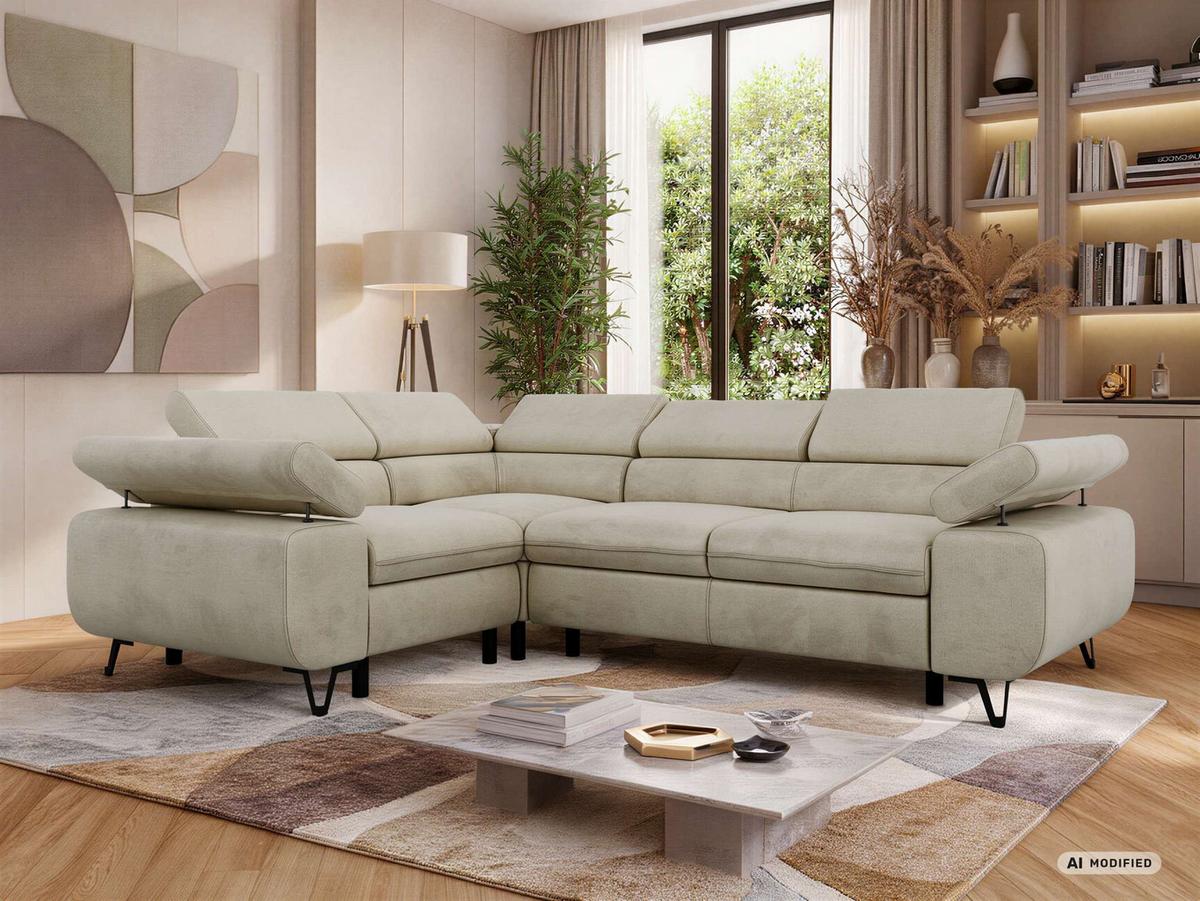 ECKSOFA ORSO L Beige Velvet - Links Seite - Beige/Schwarz, Textil/Metall (197/268cm) - MKS