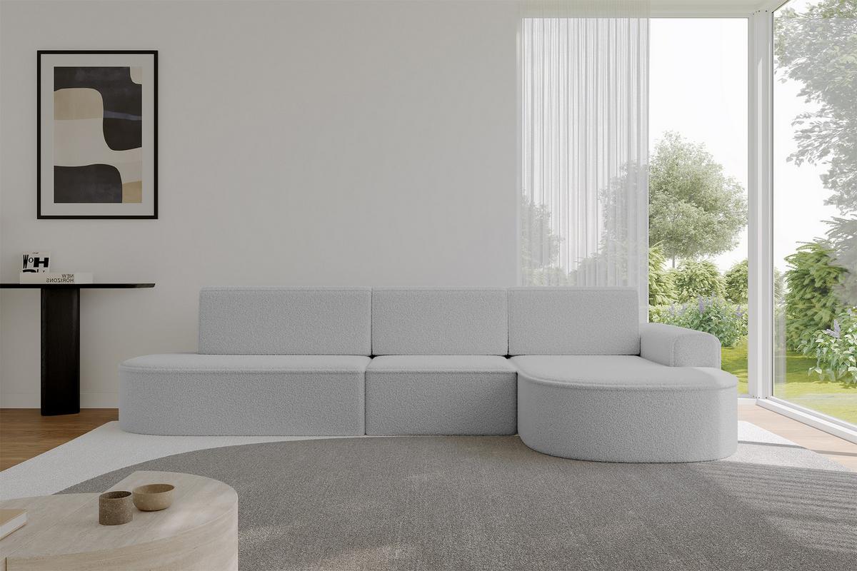 ECKSOFA mit Schlaffunktion Ottomane RECHTS MARI L2-S 368X167X85 Hellgrau Bouclé - Hellgrau/Schwarz, Holzwerkstoff/Kunststoff (167/368cm) - ALTDECOR