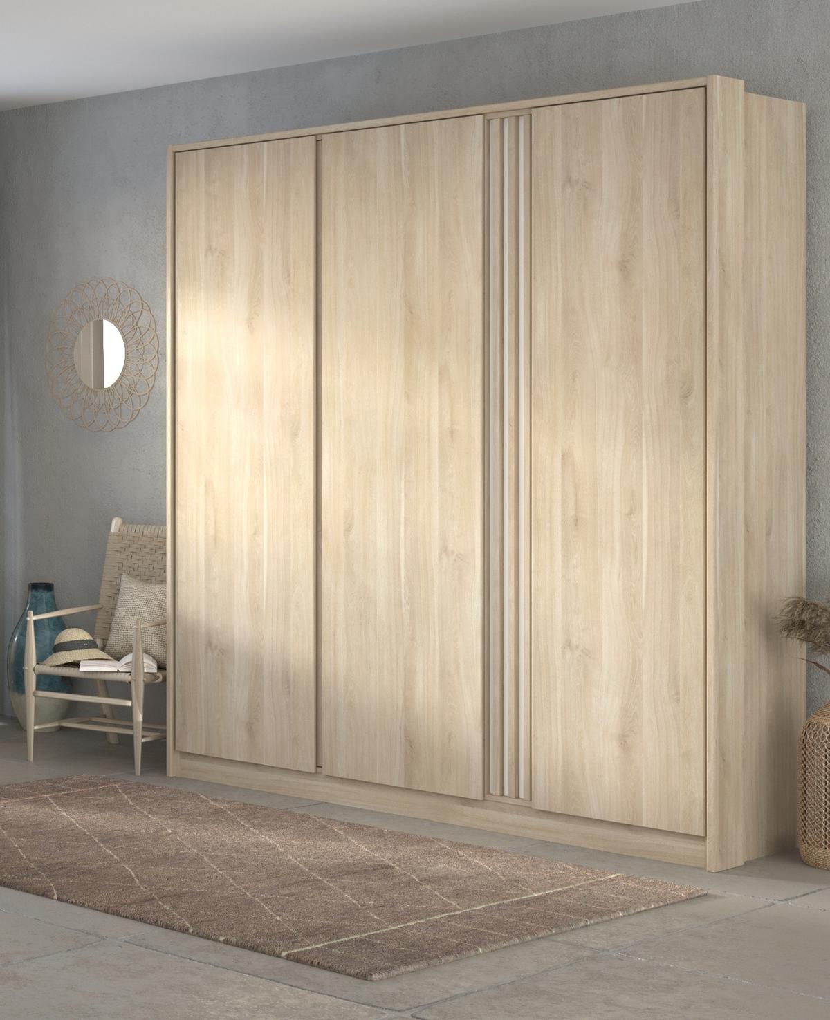 KLEIDERSCHRANK Eiche japanisch, Drehtürenschrank 3-türig 185 cm - Eichefarben, Holzwerkstoff/Metall (185/203/52.5cm) - Parisot Meuble