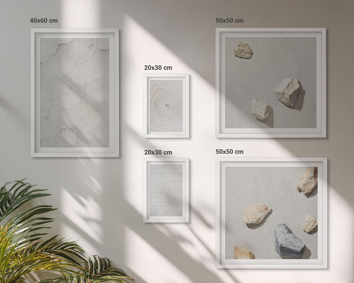 BILDER SET 5er Set - 50x50 cm & 20x30 cm & 40x60 cm Weißer Rahmen - Geometrische Pappsteine - Weiß, Kunststoff (40/60cm) - TULUP