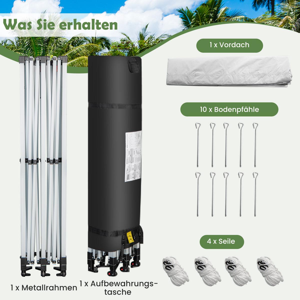 FALTPAVILLON 3x6m Weiß - Weiß, Kunststoff (600/330/300cm) - COSTWAY