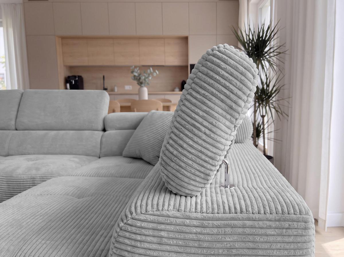 ECKSOFA L Form Konak Hellgrau 276/201/90 cm Rechts mit Schlaffunktion - Silberfarben/Hellgrau, Textil/Metall (276/203cm) - AX Living