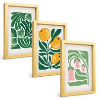 BILDER SET 3er Set - 20x30 cm Goldrahmen - Minimalistische Pflanzenmuster - Goldfarben, Kunststoff (20/30cm) - TULUP