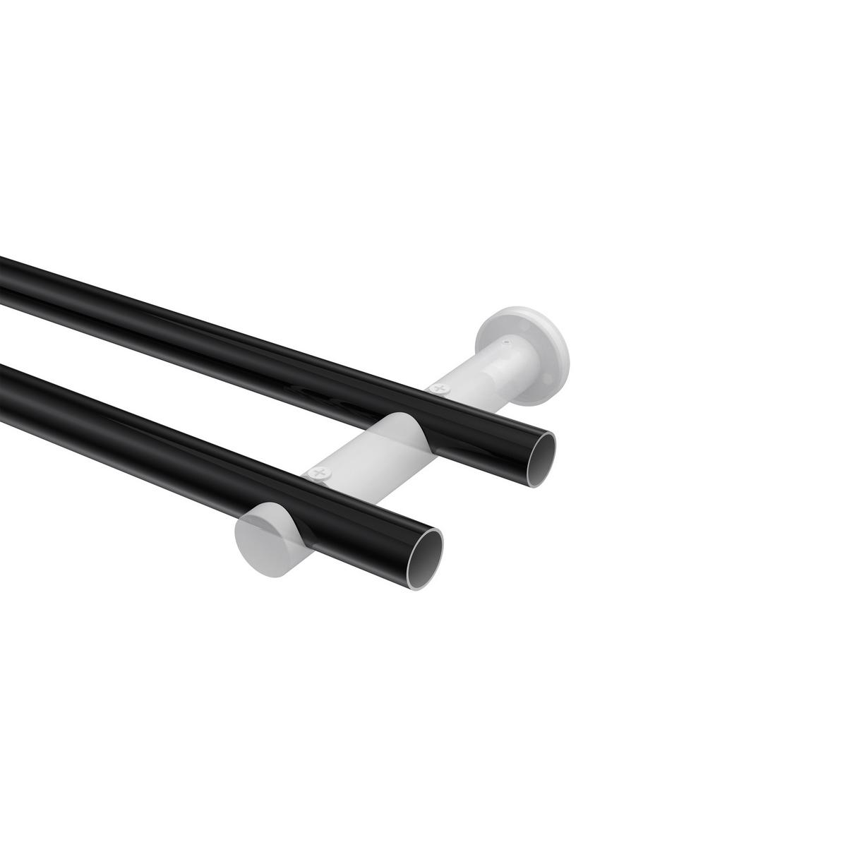 GARDINENSTANGE Platon Estana 280 cm (geteilt in 2 x 140 cm), 2-läufig (ohne Ringe), 20 mm Ø Schwarz - Schwarz, Metall (280cm) - INTERDECO