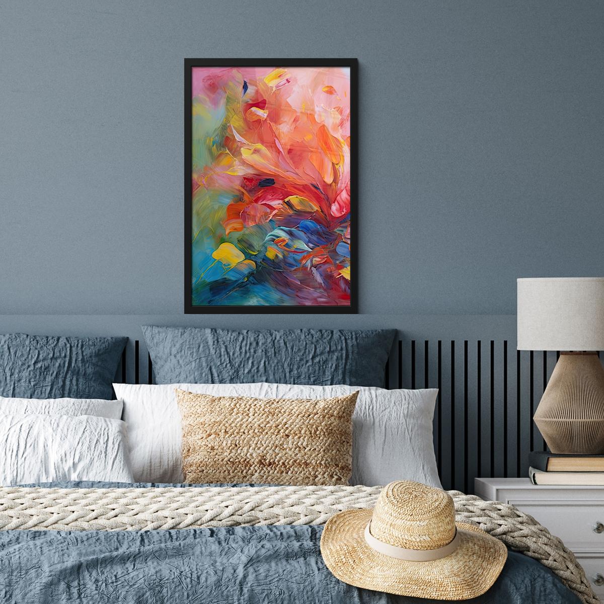 POSTER MIT RAHMEN Ölgemälde - Kunst - Abstrakt - Farbenfroh Bilder mit Rahmen 40x60 cm - Altrosa, Papier (40/60cm) - MuchoWow