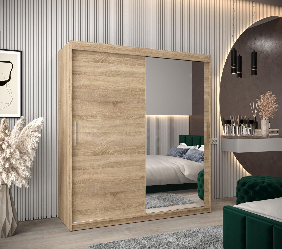 SCHWEBETÜRENSCHRANK 200/180/62 2-türig - Silberfarben/Sonoma Eiche, Holz/Kunststoff (180/200/62cm) - MÖBEL KRYSPOL