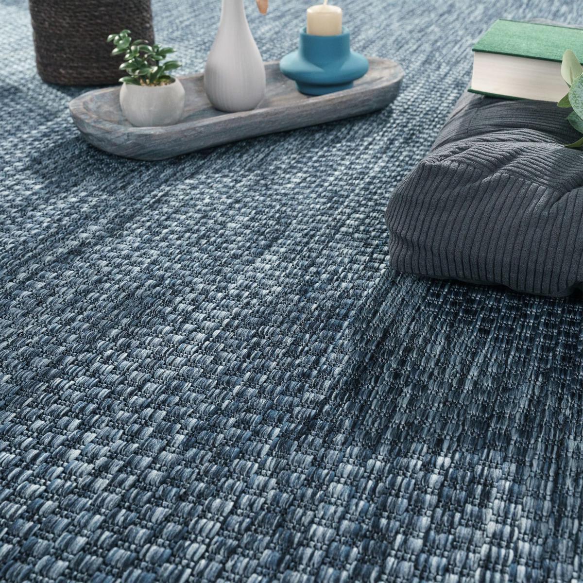 FLACHWEBTEPPICH, einfarbig, aus Polypropylen, Dunkelblau, Ø 80 cm - Blau, Textil (80/80cm) - KADIMA DESIGN
