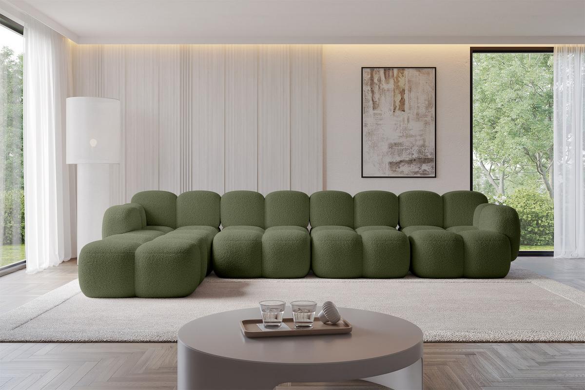 ECKSOFA modulares Sofa Links Miko-L3 390x205x75 Grün Bouclé - Smaragdgrün/Schwarz, Holzwerkstoff/Kunststoff (390/205cm) - ALTDECOR