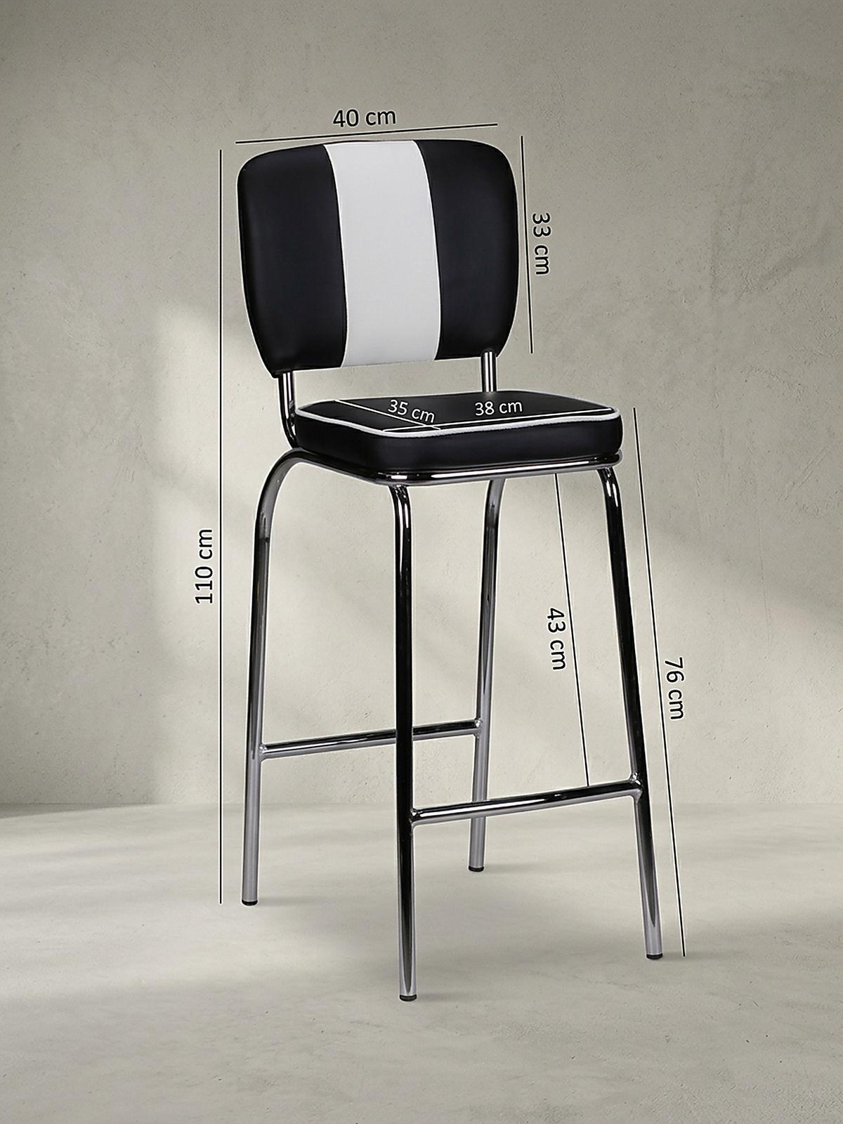 BARHOCKER Kunstleder Chromfuß Retro, Schwarz 40x38x110 cm - Silberfarben/Schwarz, Kunststoff/Textil (40/110/38cm) - KADIMA DESIGN