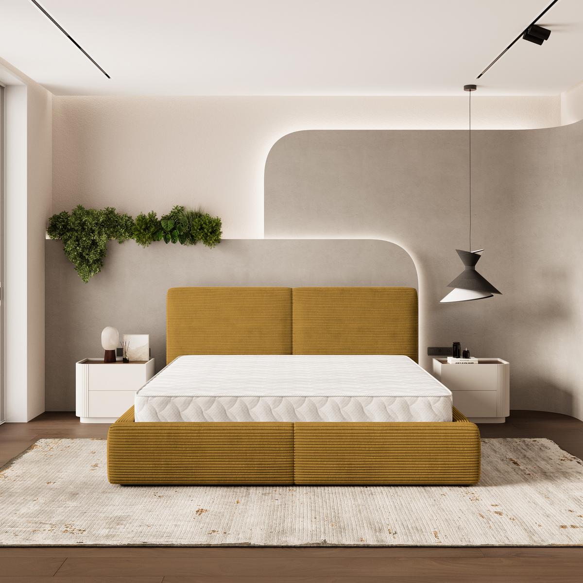 POLSTERBETT FELURO P 200x200 cm mit Bettkästen - Gelb - Gelb, Holz/Textil - MASSENO