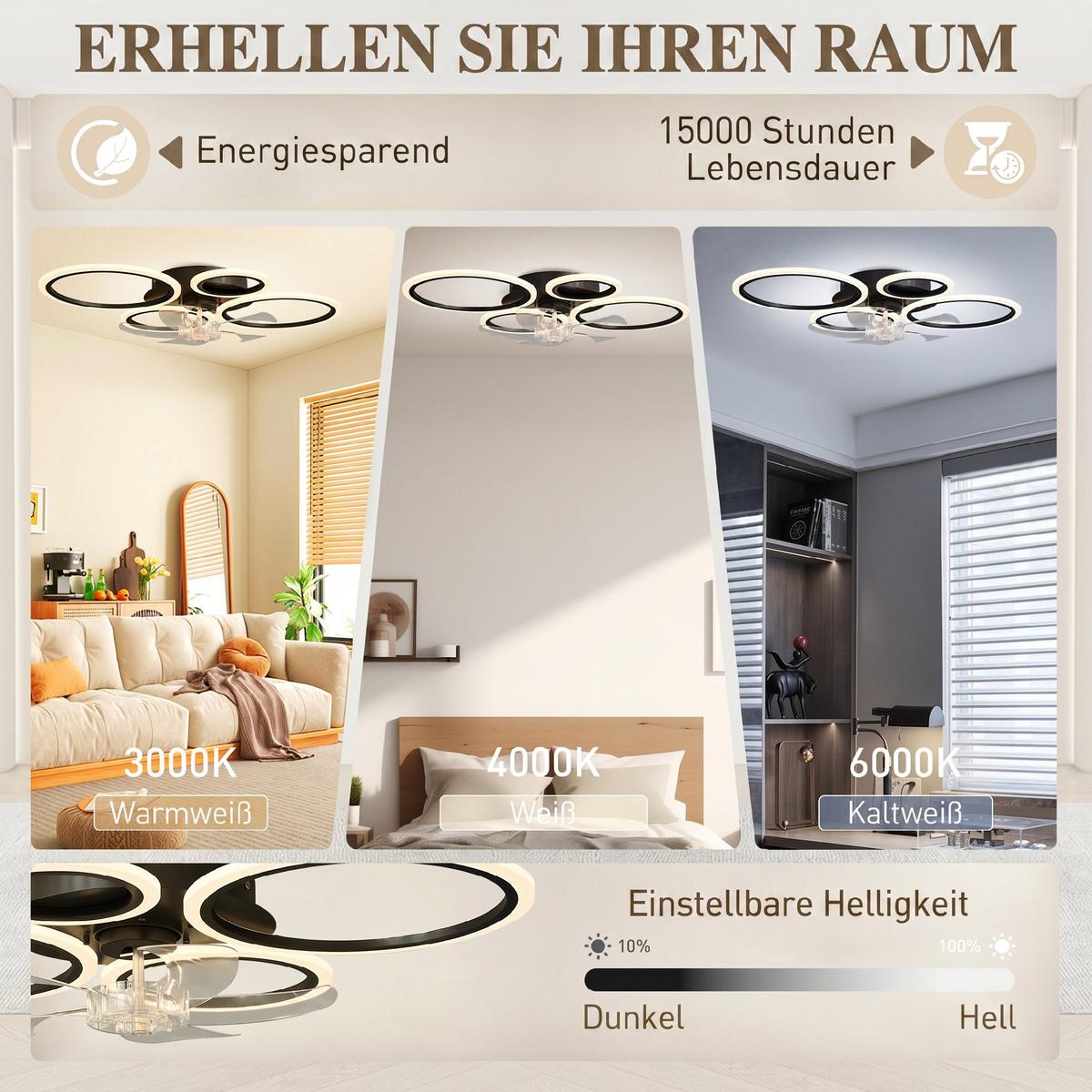 DECKENVENTILATOR-MIT-LICHT Stahl Kunststoff Schwarz - Schwarz, Metall (77/55/13.5cm) - HOMCOM