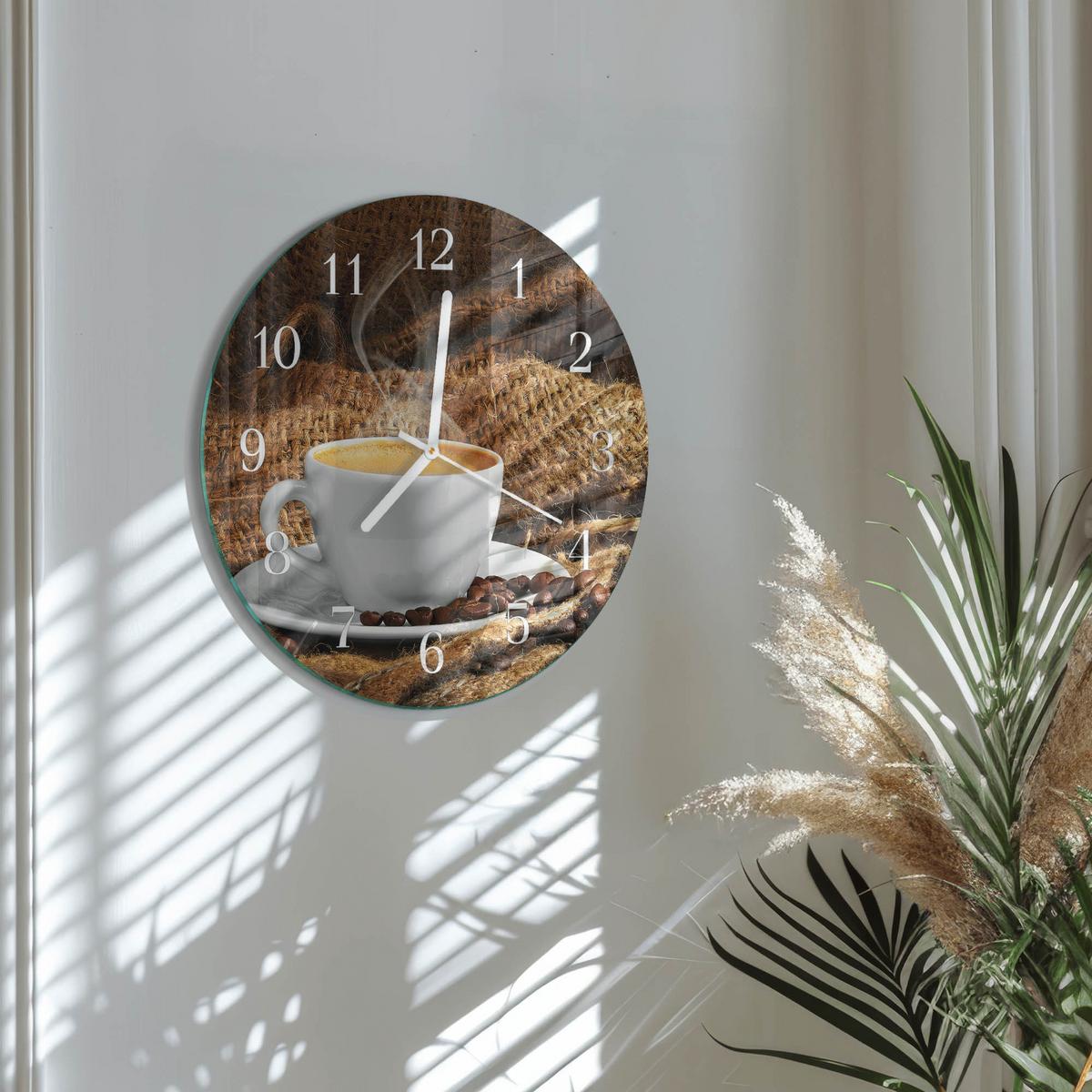 WANDUHR aus Glas Ø30 cm - Kaffeebohnen - Braun, Glas (30/30/0.4cm) - TULUP