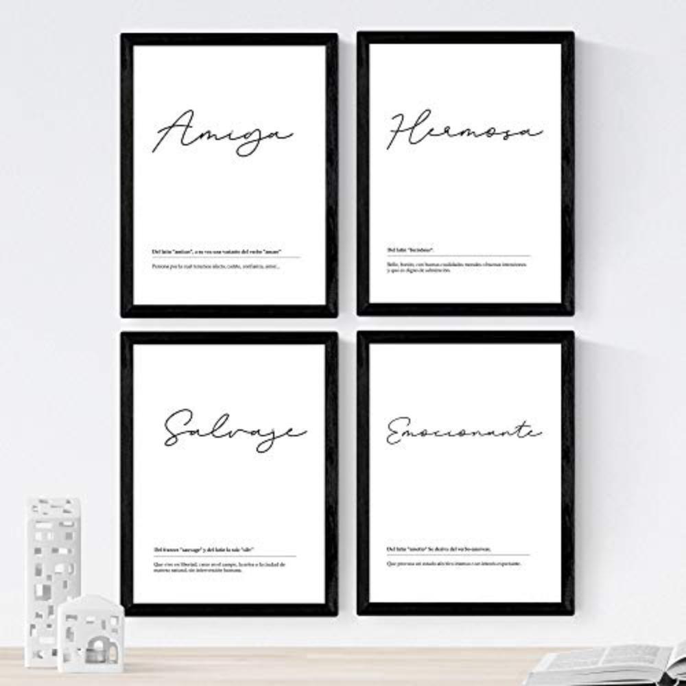 POSTER Set mit 4 schwarzweiß Definitionen von Schwester A3 Schwarzer Rahmen - Schwarz, Papier (29.7/3cm) - Nacnic
