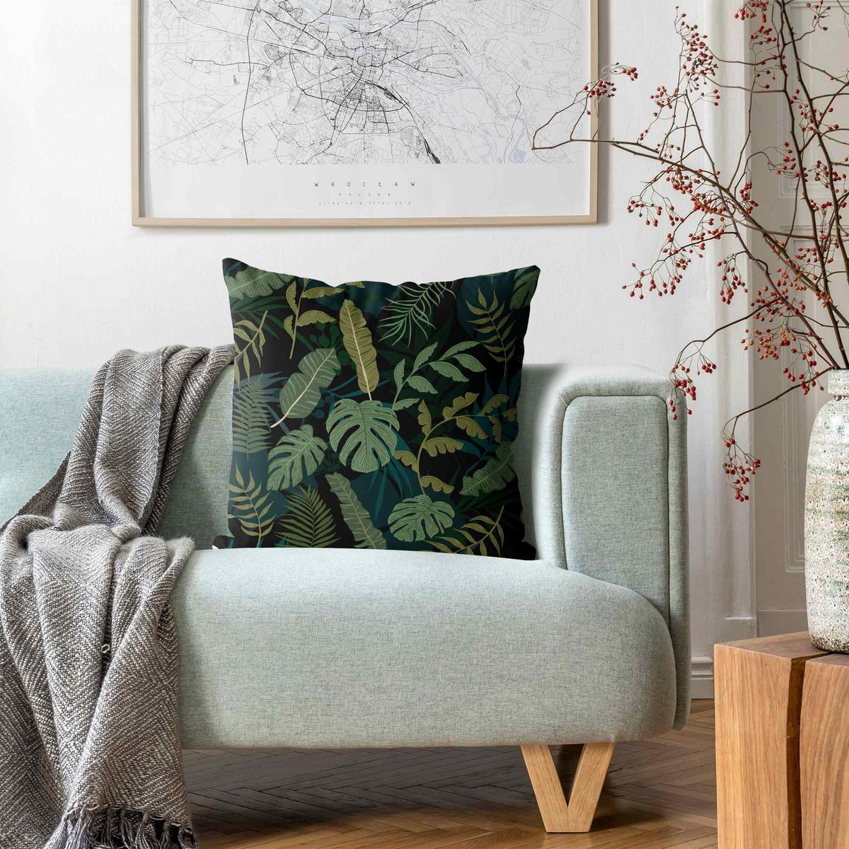 KISSENBEZUG Dschungel Blätter auf Schwarz 40/40 cm - Grün, Textil (40/40cm) - Bilderwelten