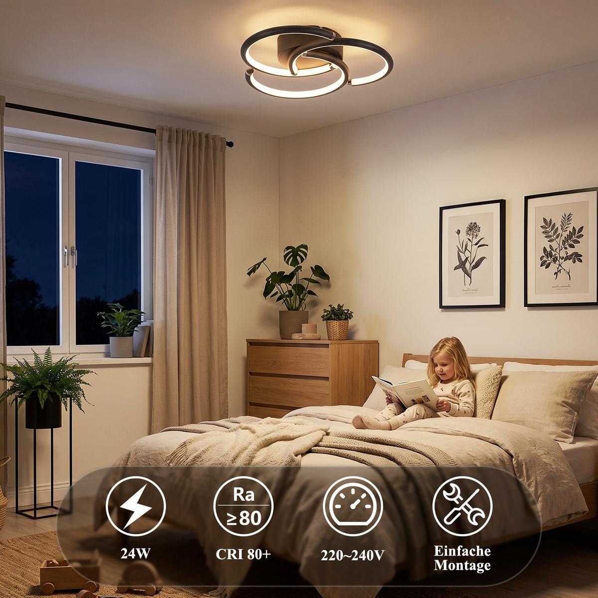 LED DECKENLEUCHTE Zyrvin 24/23.5/5.2 cm - Schwarz, Kunststoff/Metall (24/23.5/5.2cm) - ZMH
