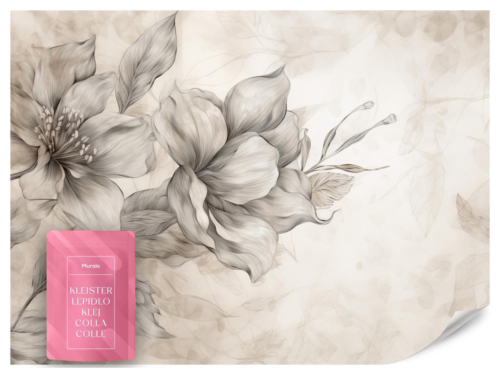 FOTOTAPETE für Wohnzimmer Abstrakt Blume Pflanzen 200x140 - Beige/Braun, Papier (200/140cm) - Muralo