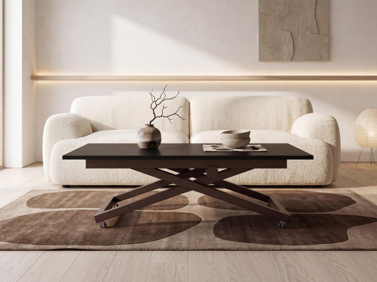 COUCHTISCH Axen höhenverstellbar ausziehbar, Schwarz 120-160/80/38-75 cm - Schwarz/Braun, Holzwerkstoff/Metall (80/160/75cm) - WFL GROUP