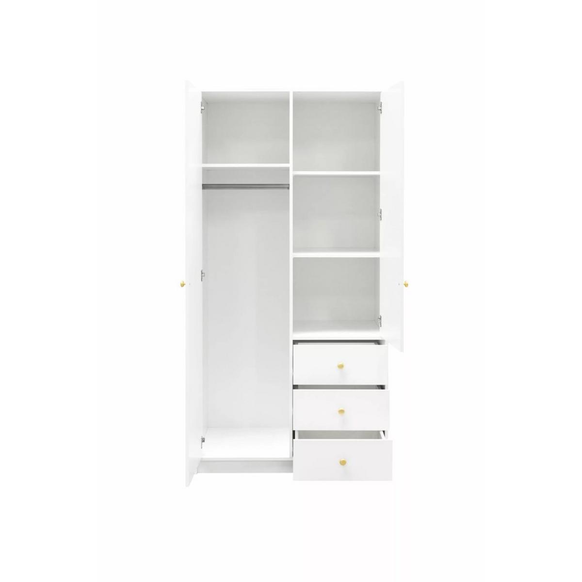 DREHTÜRENSCHRANK Solea Lux mit 2 Türen und 3 Schubladen, Pflaume - Pflaume/Goldfarben, Holzwerkstoff (100/200/57.5cm) - Beautysofa