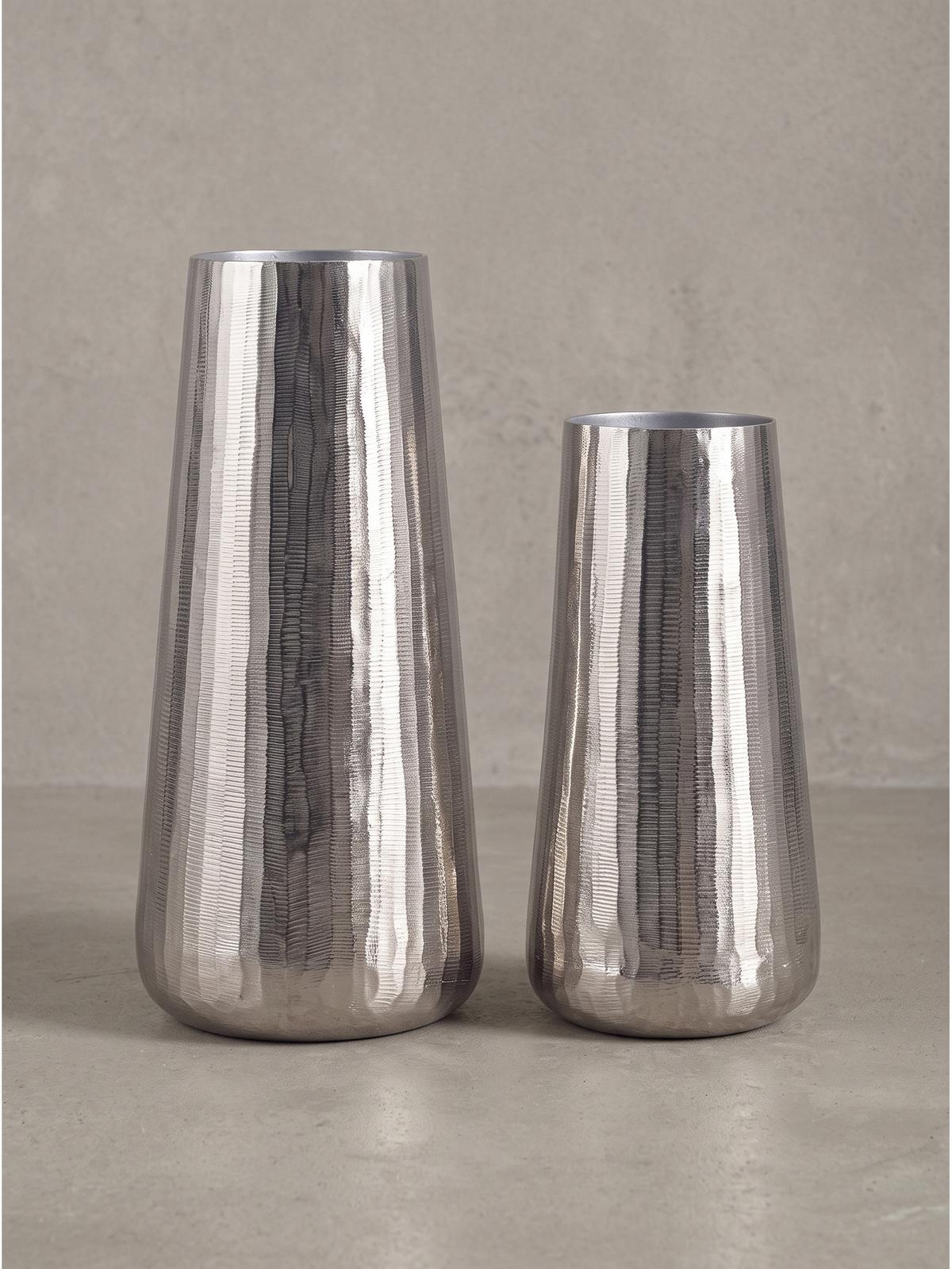 VASEN 2er-Set AMALFI, Aluminium, handgefertigt, Silber, Ø 21 x 45 cm - Silberfarben, Metall (45cm) - KADIMA DESIGN