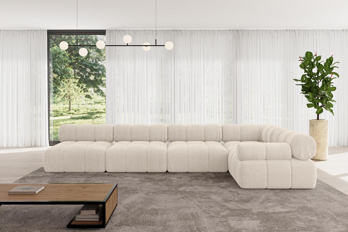 ECKSOFA modulares Sofa Mende-L3 - 380x190x70 cm Beige Cord - Beige, Holzwerkstoff/Textil (380/190cm) - ALTDECOR