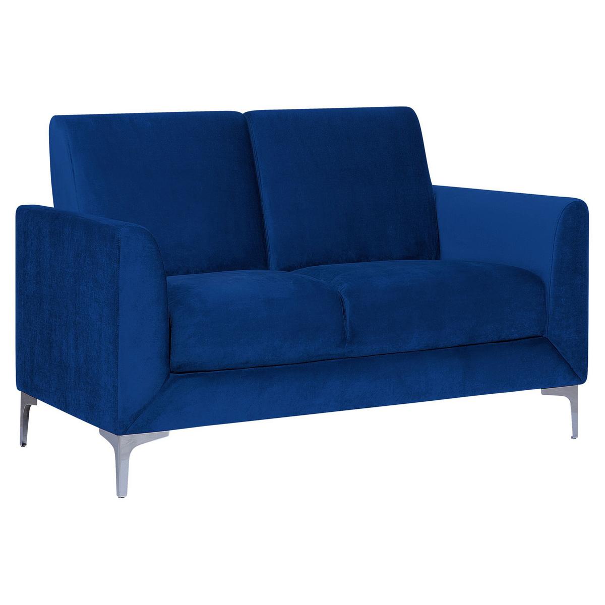 2-SITZER-SOFA Samtstoff Marineblau Fenes - Hellblau, Textil (142/90/75cm) - Beliani