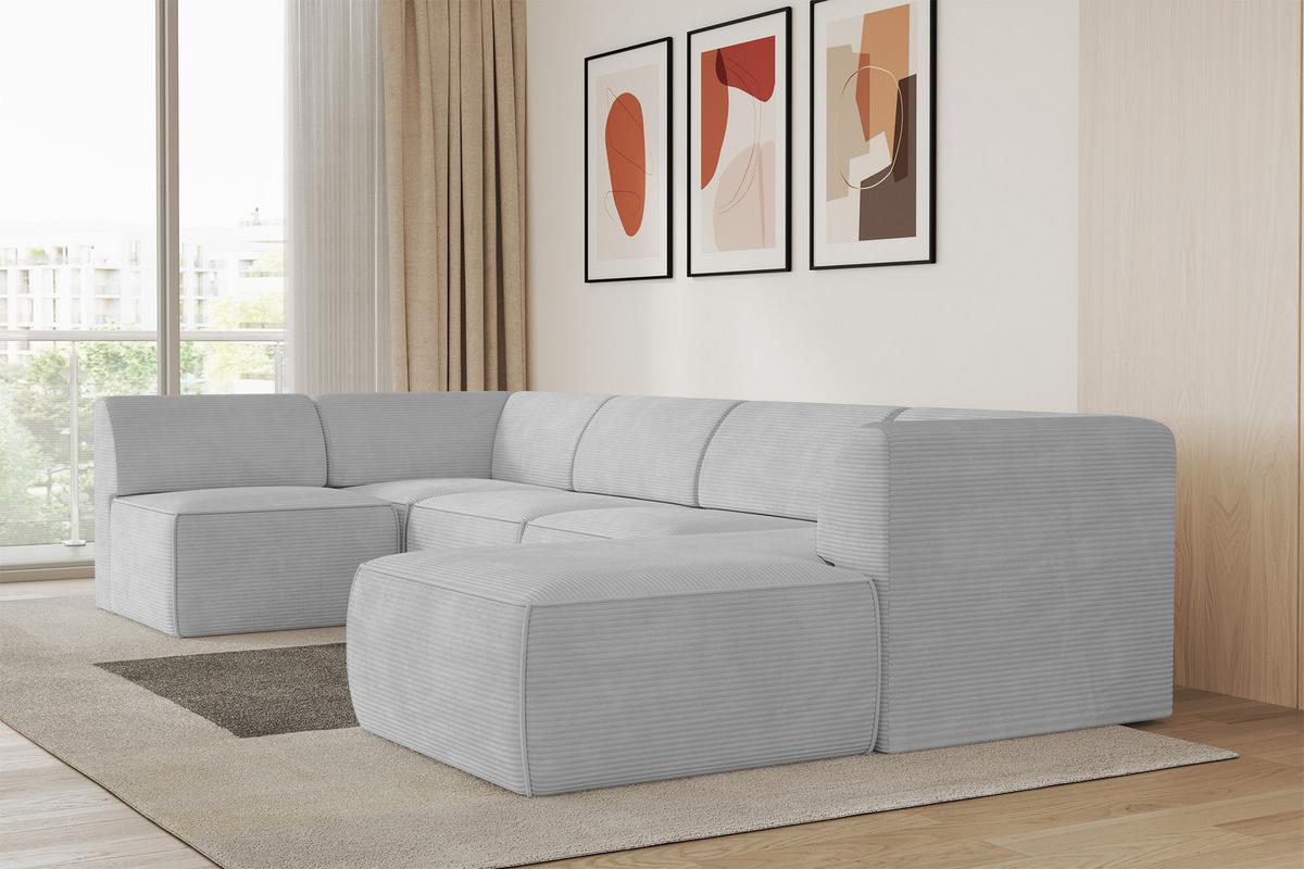WOHNLANDSCHAFT Ottomane Rechts MOVO-L 345x180x78 cm Grau Cord - Grau, Holzwerkstoff/Kunststoff (180/78/345cm) - ALTDECOR