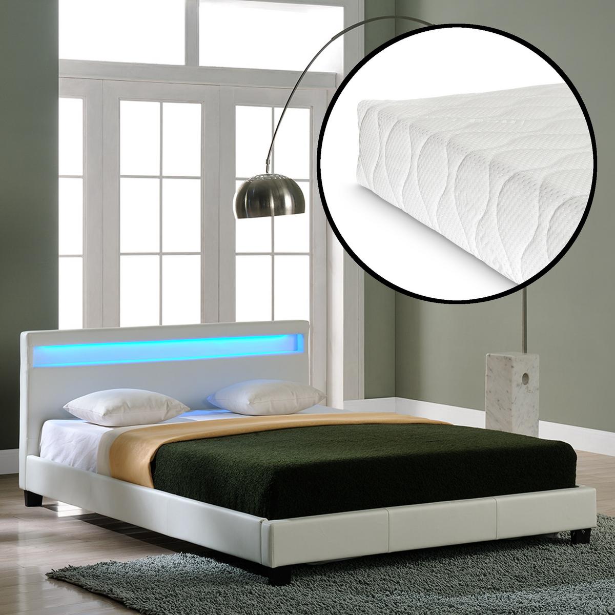 POLSTERBETT Paris mit Matratze und LED-Beleuchtung - Weiß, Textil (180/200cm) - Corium
