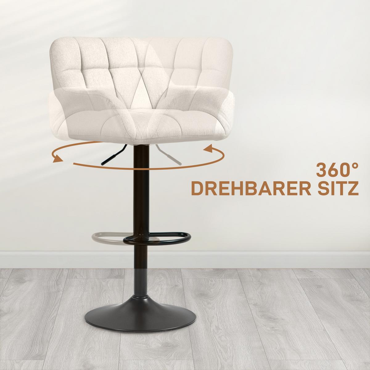 BARHOCKER 2er Set Kunstleder Polyester Cremeweiß - Creme, Textil (52.5/114/57.5cm) - HOMCOM