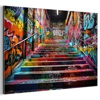 METALLBILD Treppe - Graffiti - Farben - Kunst 30x20 cm - Multicolor, Metall (30/20cm) - MuchoWow