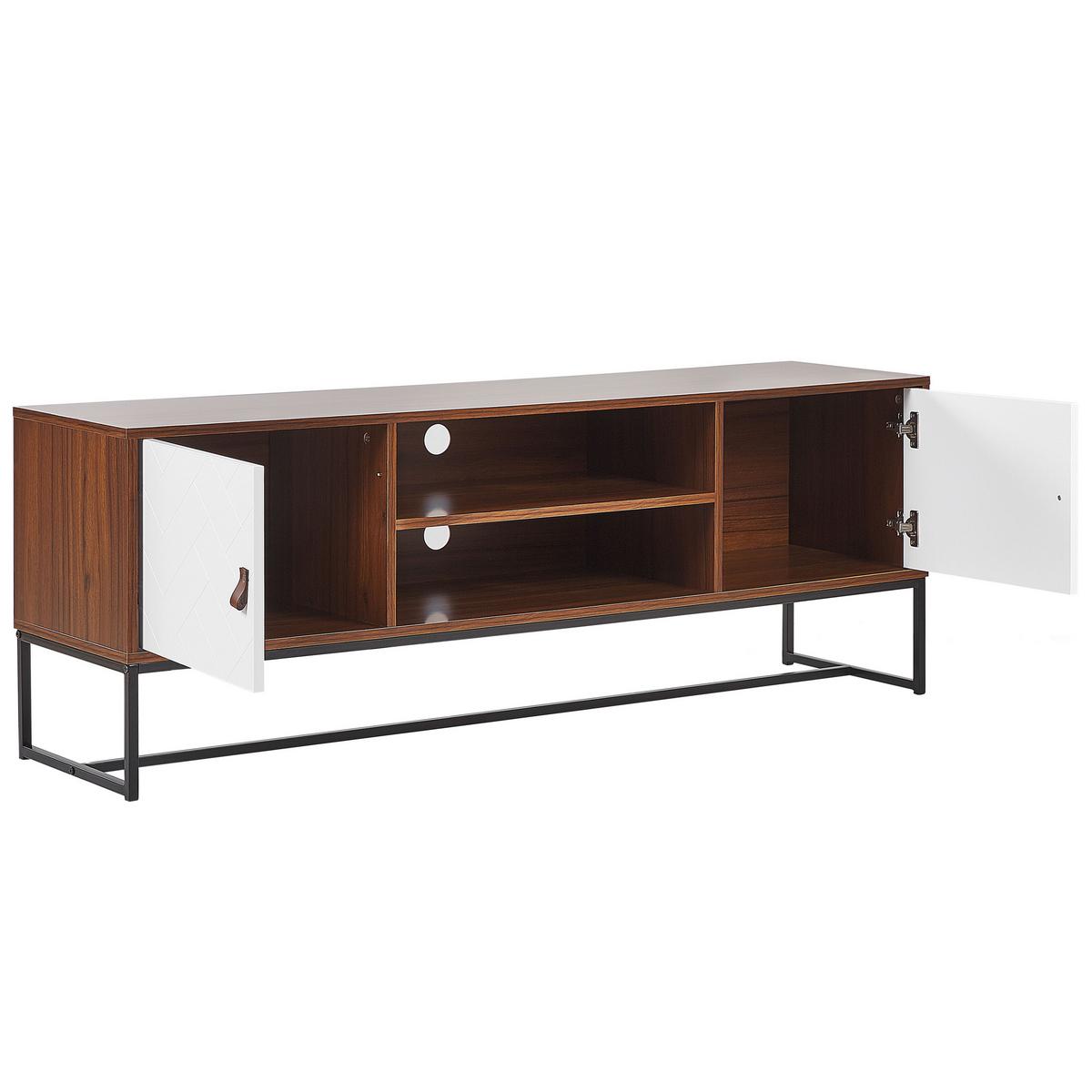 TV-MÖBEL Weiß/Dunkler Holzfarbton/Schwarz Nueva - Dunkelbraun/Schwarz, Holzwerkstoff (150/55/40cm) - Beliani