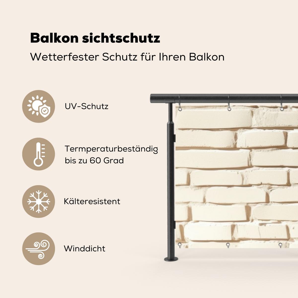 BALKON-SICHTSCHUTZ Ziegel - Wand - Licht - Weiß Deko XXL 500x110 cm - Creme, Kunststoff (500/110cm) - MuchoWow