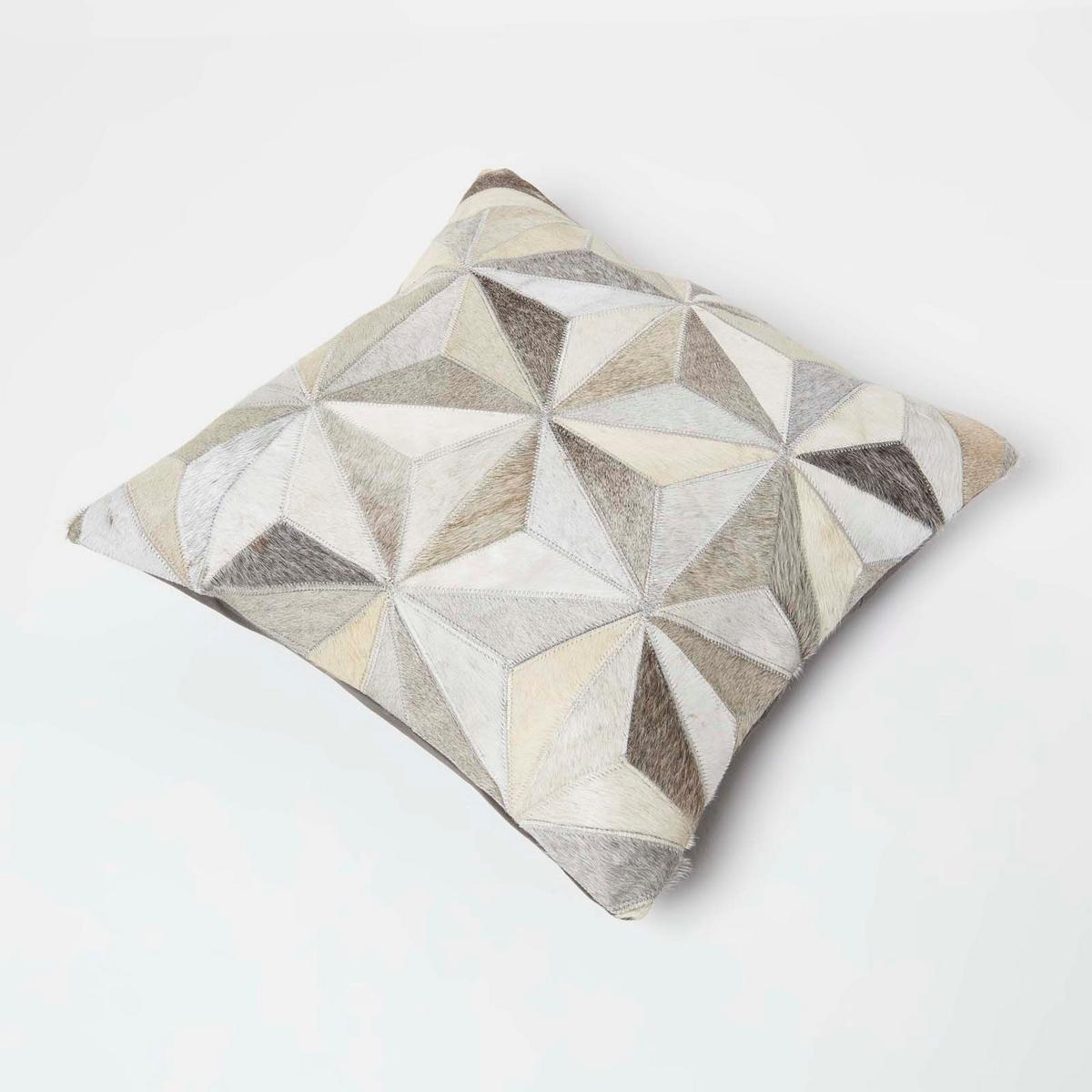 PATCHWORK-KISSEN Fell & Leder 45/45 cm geometrisch - Multicolor, Leder/Textil (45/45cm) - Homescapes