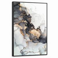 LEINWAND Bilder mit Rahmen - Marmor - Schwarz - Weiß - Gold - Luxus - Abstrakt - 60x90 - Goldfarben, Textil (60/90cm) - MuchoWow
