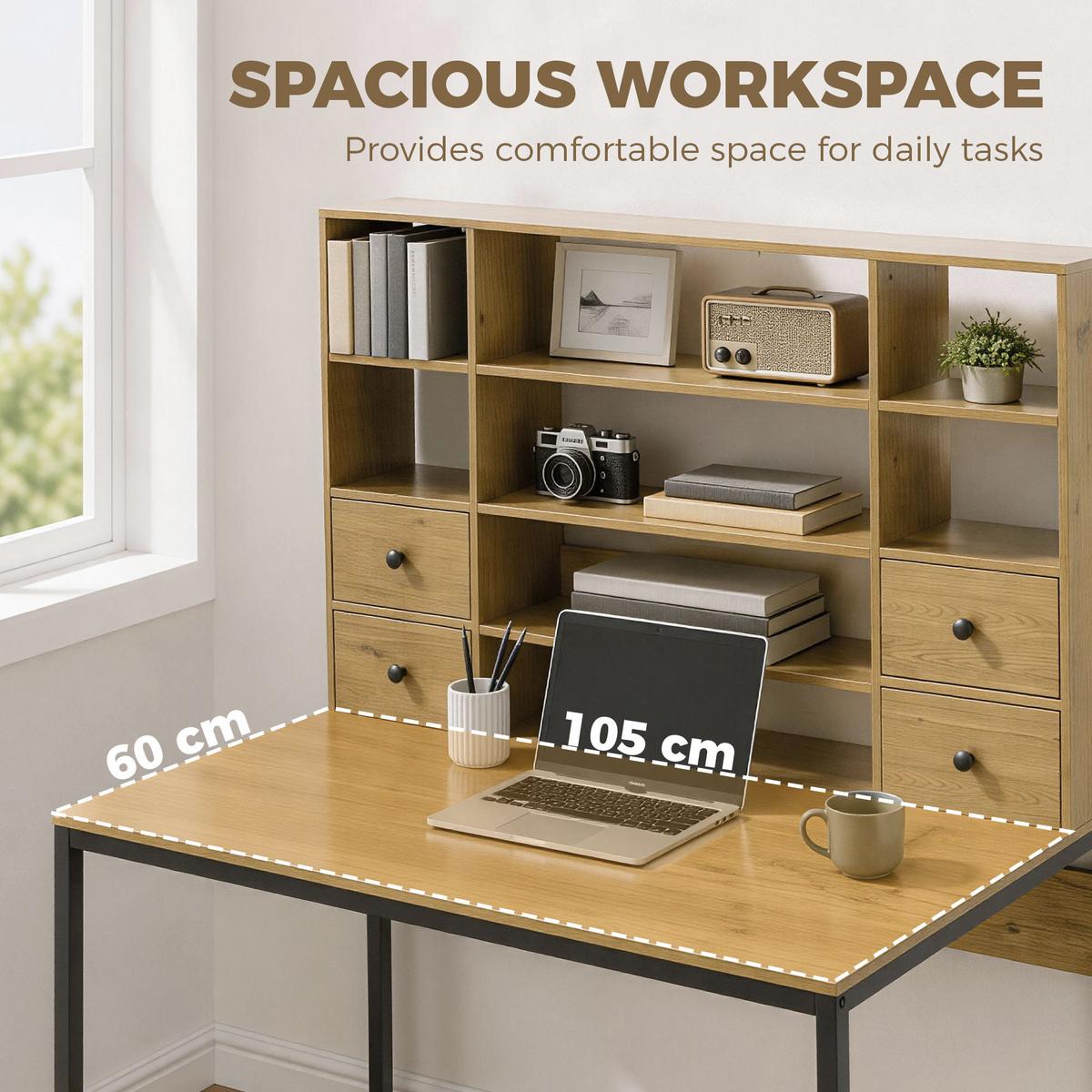SCHREIBTISCH Spanplatte Metall Naturholz - Schwarz/Naturfarben, Holzwerkstoff/Metall (105/60/142cm) - HOMCOM