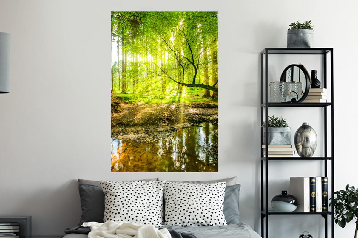 WANDTATTOO Wald - Landschaft - Wasser - Bäume - Sonne - Grün - Natur Wandaufkleber 80x120 cm - Grün, Kunststoff (80/120/0.1cm) - MuchoWow