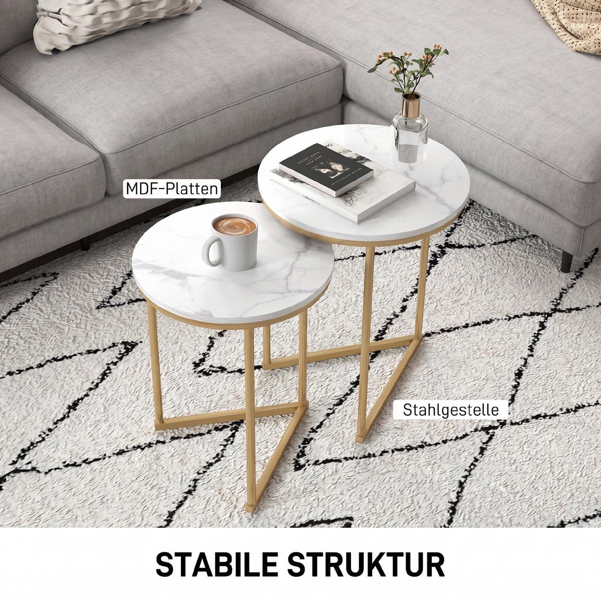 BEISTELLTISCH 2er Set MDF Stahl Gold - Goldfarben, Metall (45/45/55cm) - HOMCOM