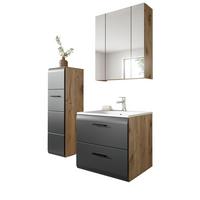 BADMÖBEL-SET schwarz matt, Eiche Nox, Badezimmer komplett mit Waschbecken 105 cm - Eichefarben/Schwarz, Glas/Holzwerkstoff (105/185/46cm) - Inn.Furn
