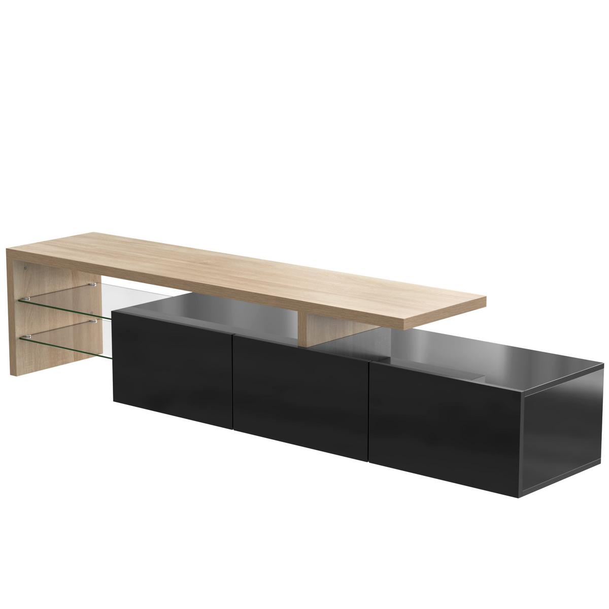 LOWBOARD mit LED-Beleuchtung, 3 Schubladen und Offene Fächer - Schwarz, Glas/Holzwerkstoff (197/42/39cm) - Urban Meuble