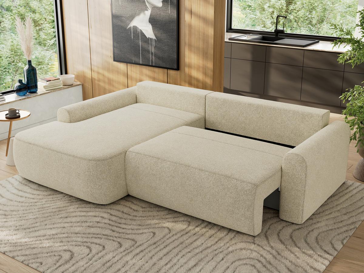 ECKSCHLAFSOFA CUBO L Creme Struktur - links - Creme/Schwarz, Kunststoff/Textil (273/187cm) - MKS