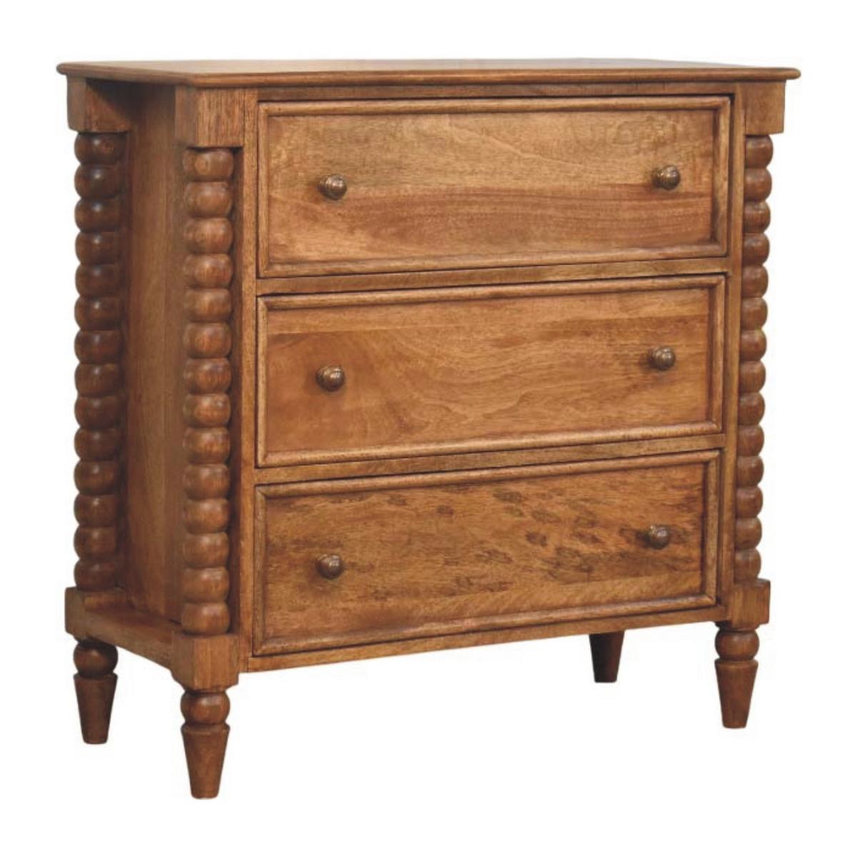 KOMMODE Spindel, 3 Schubladen, Hellbraun - Hellbraun/Messingfarben, Holz/Metall (80/80/35cm) - Artisan Furniture
