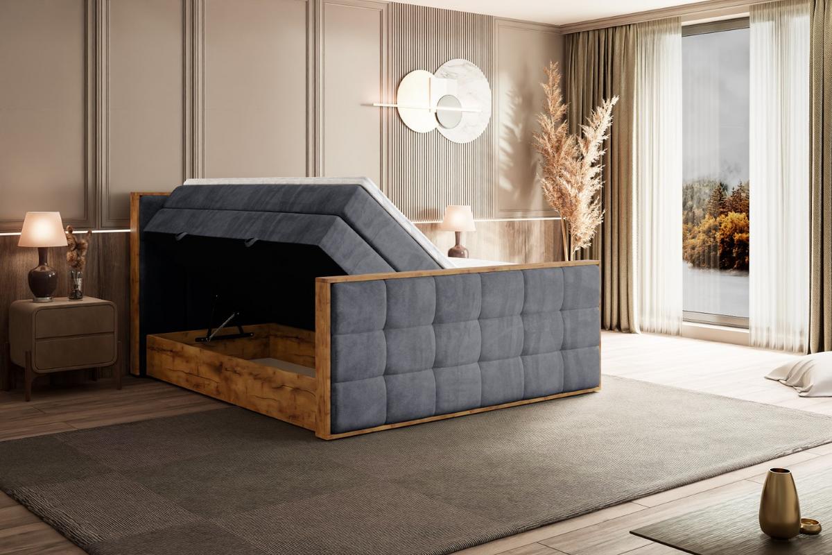 BOXSPRINGBETT mit Matratze H3|H4 und Lattenrost - LOLLI7-Z KING-200x200 - Dunkelgrau Casablanca - Dunkelgrau, Holzwerkstoff (200/200cm) - ALTDECOR
