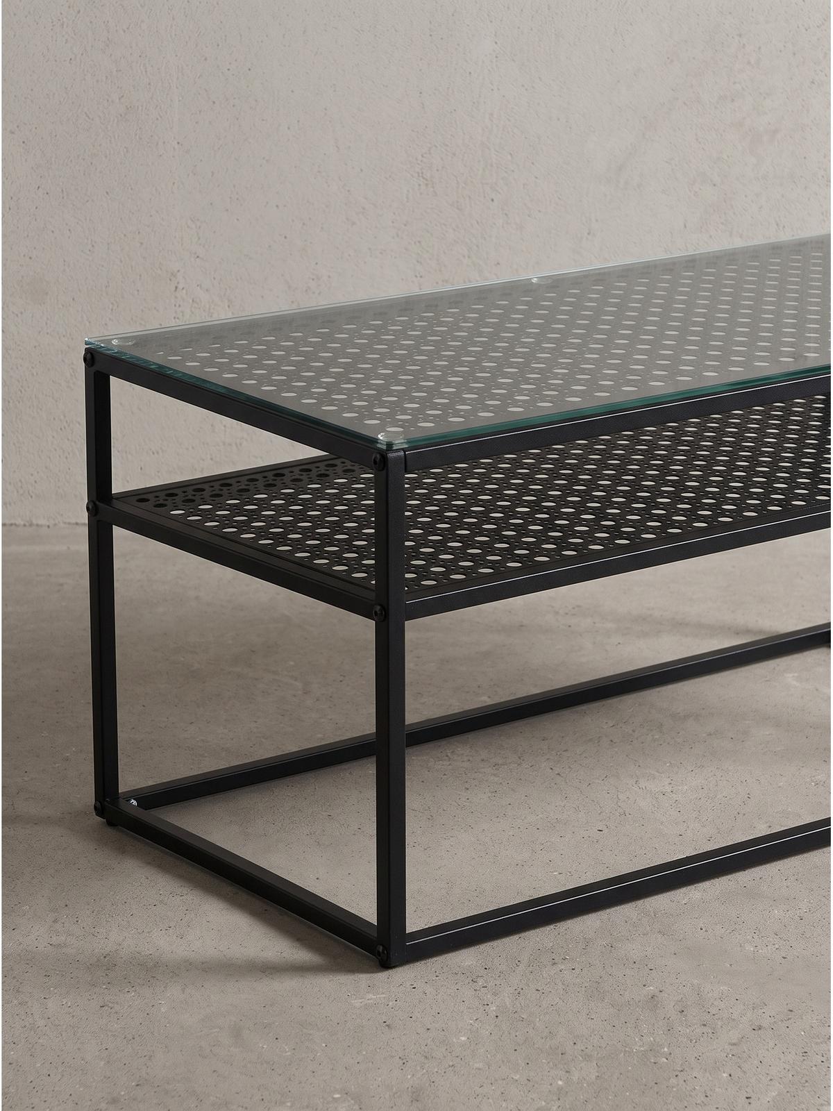COUCHTISCH ALCUDIA, Einscheibensicherheitsglas, Schwarz, 100 x 50 x 45 cm - Schwarz, Glas/Metall (50/100/45cm) - KADIMA DESIGN