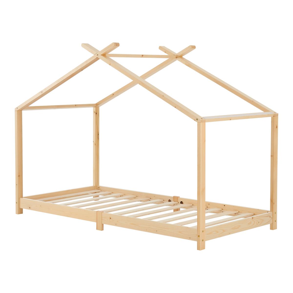 HAUSBETT Brome - Naturfarben, Holz/Textil (90/200cm) - [en.casa]
