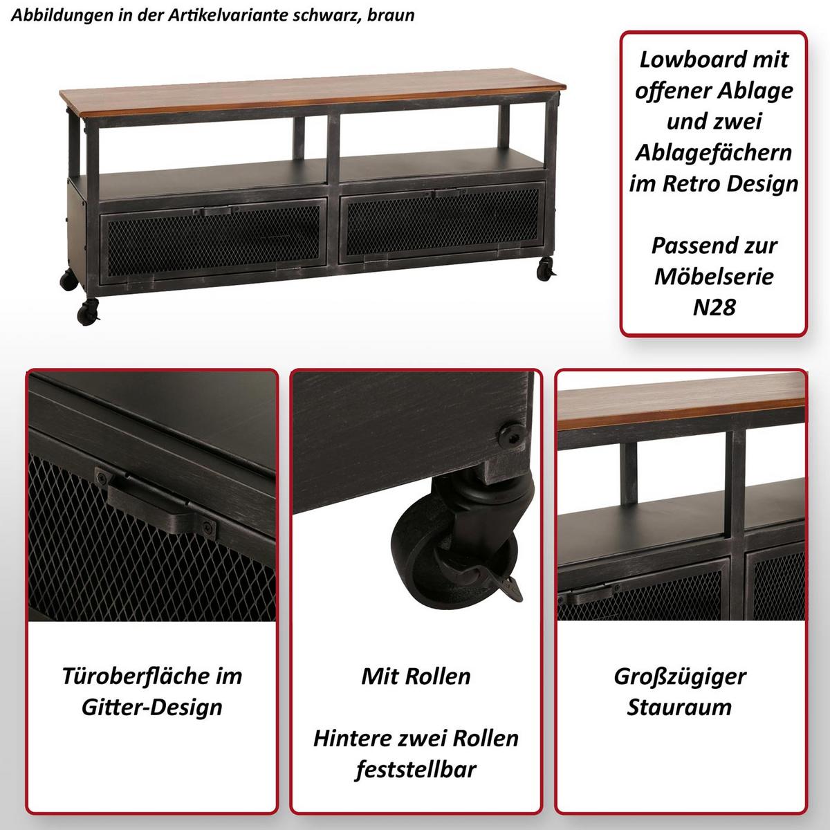 LOWBOARD Schwarz, Beige - Beige/Schwarz, Holz (130/55/36cm) - MCW