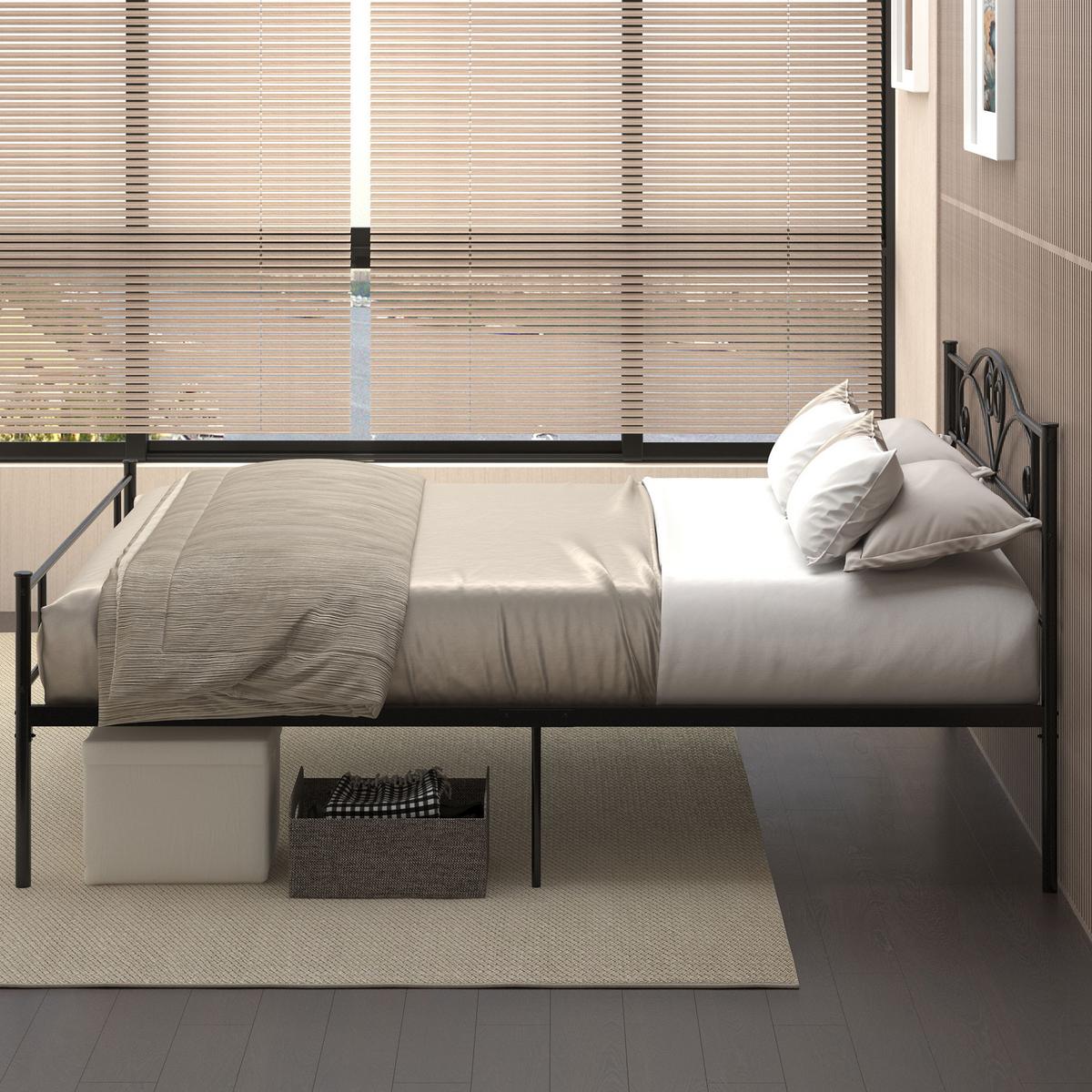 BETT 140 x 200 cm Stahl mit Lattenrost, Unterbettaufbewahrung, Kopf- und Fußteil - Schwarz, Metall (140/200cm) - HOMCOM