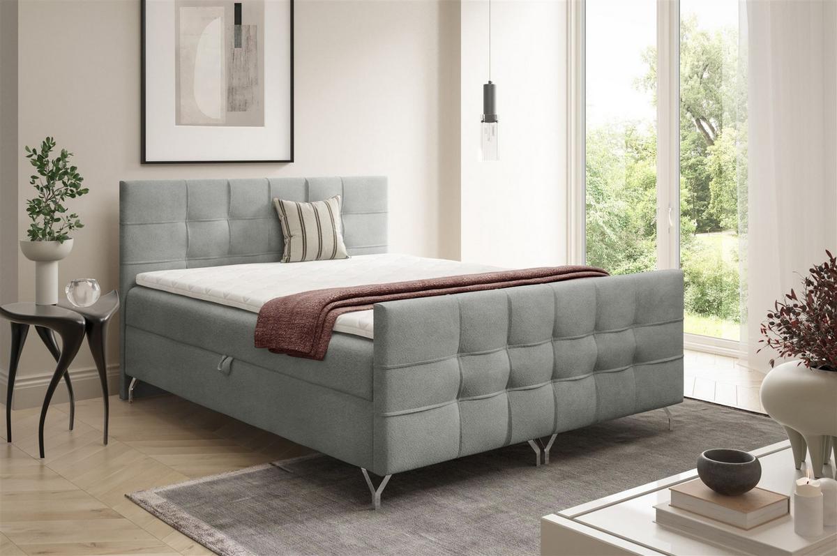 BOXBETT Perla In überlänge - Grau, Holzwerkstoff/Textil (160/220cm) - Fun Möbel